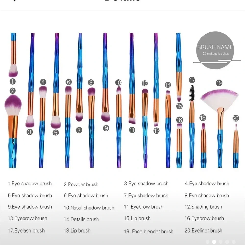 20pc Metallic Rose Gold Geometric Makeup Brush Set High Quality